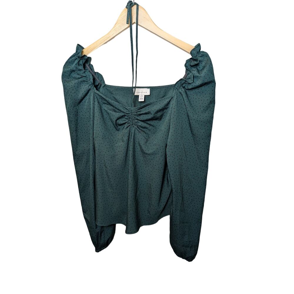 Preppy Milkmaid Prairie Green Top Shop Tie Top Blouse Work S 6 Rockabilly Pin Up